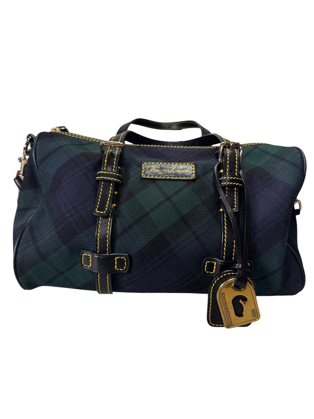 Dooney & Bourke Black Watch Plaid Canvas Satchel Crossbody Bag Blue Green - Picture 6 of 11